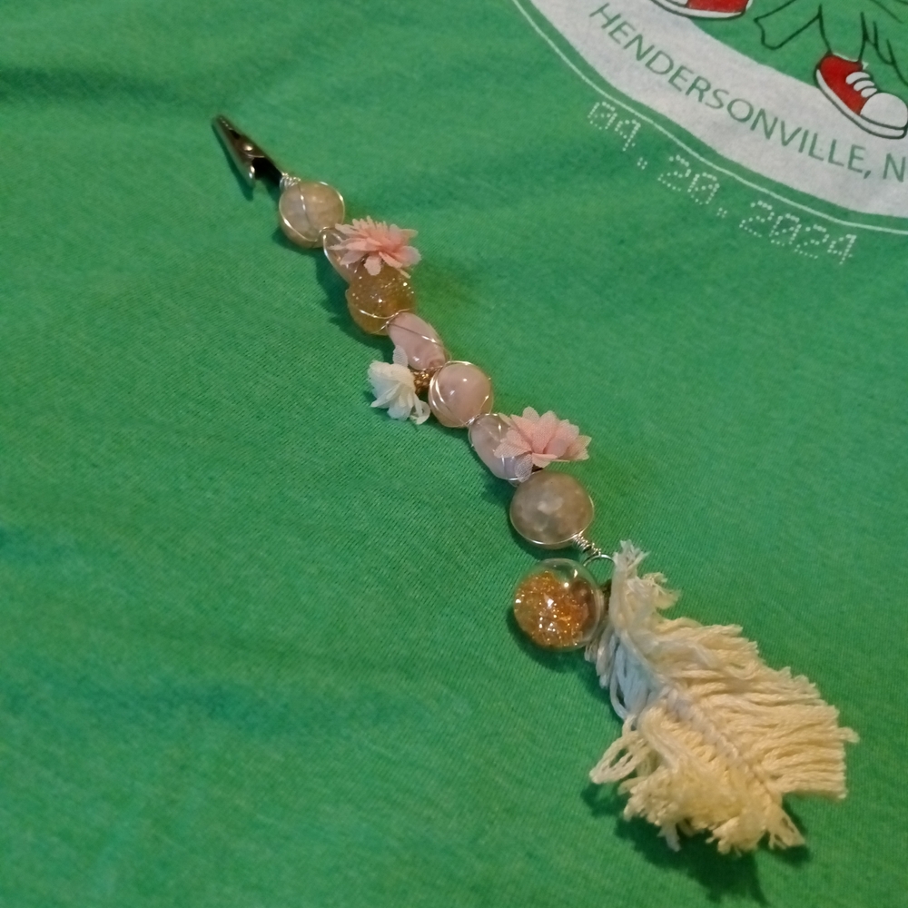Pink and Gold Beaded Keychain with Tassel